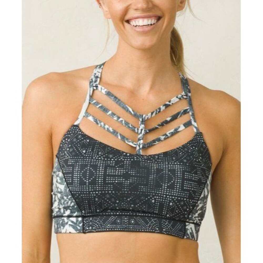 NWT Womens Black Blue M Pilates PrAna Yoga Strappy White Top Bra New Riestling